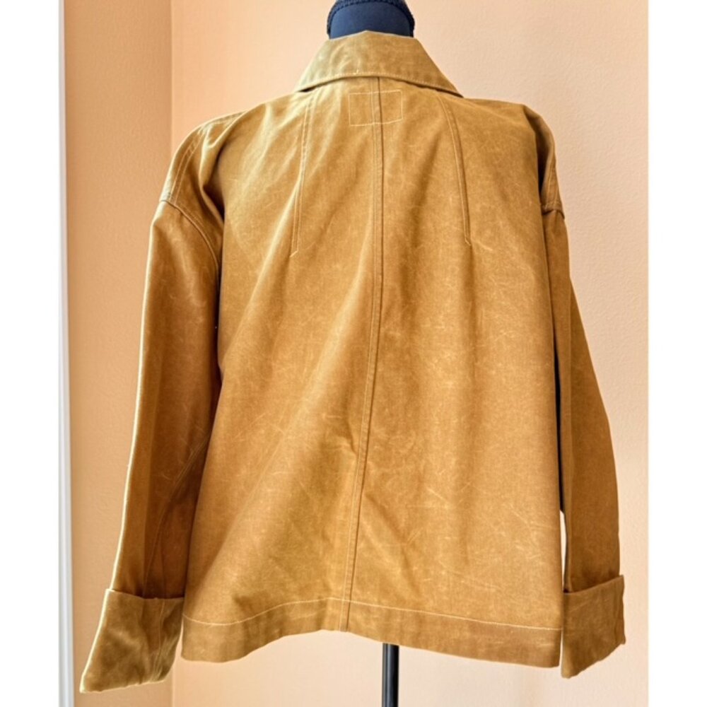Zara Waxed Cape Style Jacket NWT  Camel Brown Utility Coat Button Front - Picture 2 of 4